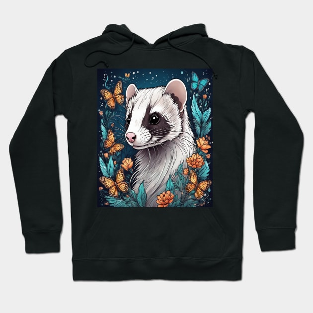 Ferret In Cottage Core and Filigree Style Art Hoodie by BirdsnStuff